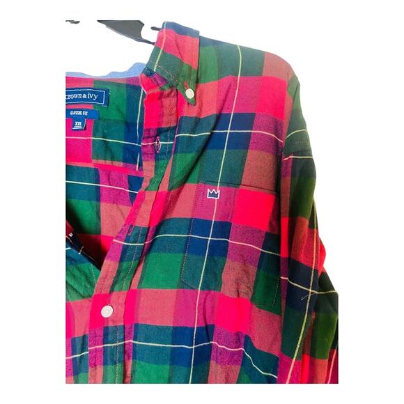 Crown and Ivy Button Down Shirt Men Size XXL Multi Plaid Classic Fit Long Sleeve - Picture 5 of 10